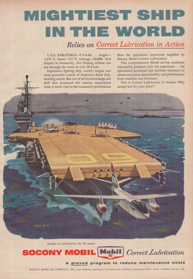 Image for Mightiest Ship in the World USS Saratoga CVA-60 Socony Mobil ad 1957
