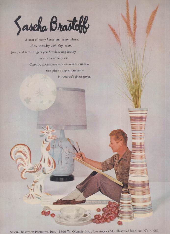 Image for A man of many hands & talents Sascha Brastoff ceramic accessories ad 1958 NY