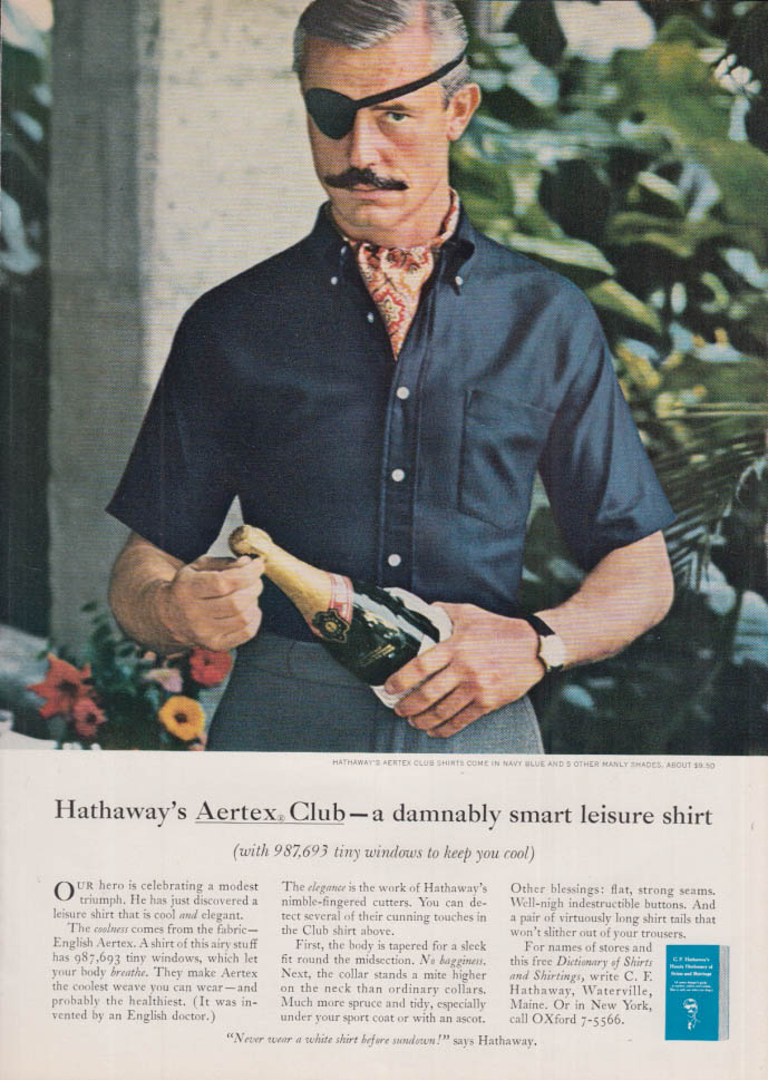 Image for A damnably smart leisure shirt: Hathaway Aertex Club ad 1964 NY