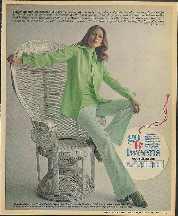 Image for 3 delicious fashion ingredients Go B'tweens ladies wear ad 1973 Maud Adams