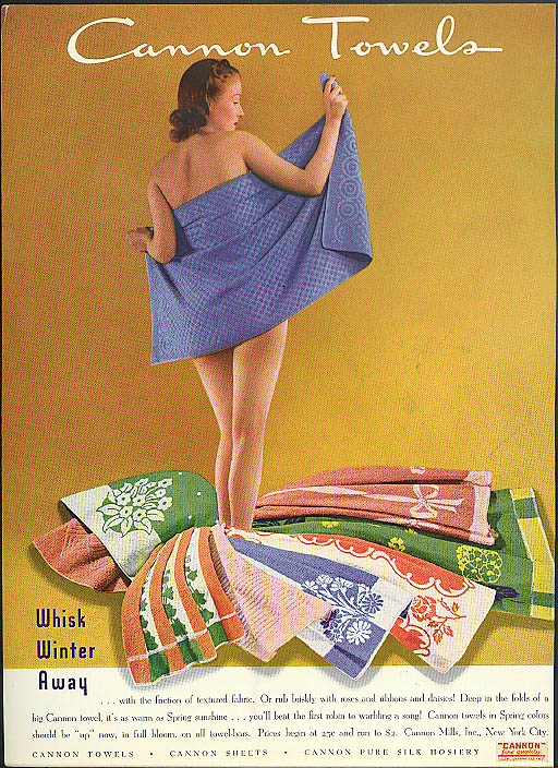 Whisk Winter Away Cannon Towels ad 1939 gal bather wrapping up