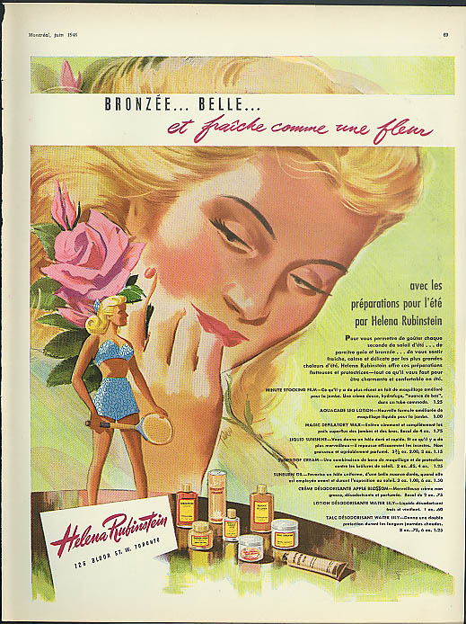 i aften stykke Elegance Bronzee Belle fraiche comme une fleur Helena Rubinstein Makeup ad 1946 in  French