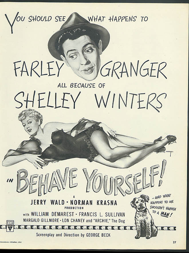 Farley Granger Shelley Winters In Behave Yourself Movie Ad 1951