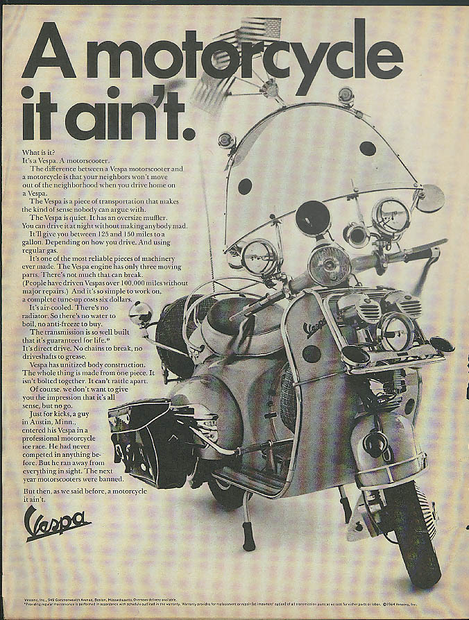 Image for A motorcycle it ain't. Vespa Motorscooter ad 1965