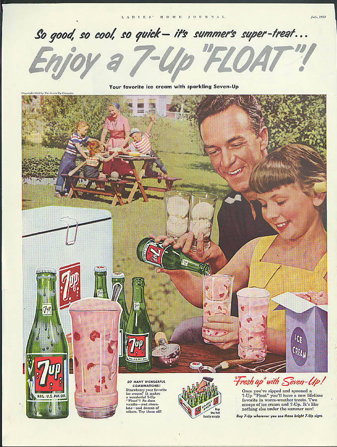 Image for Enjoy a 7-Up Float Seven-Up ad 1953 backyard picnic