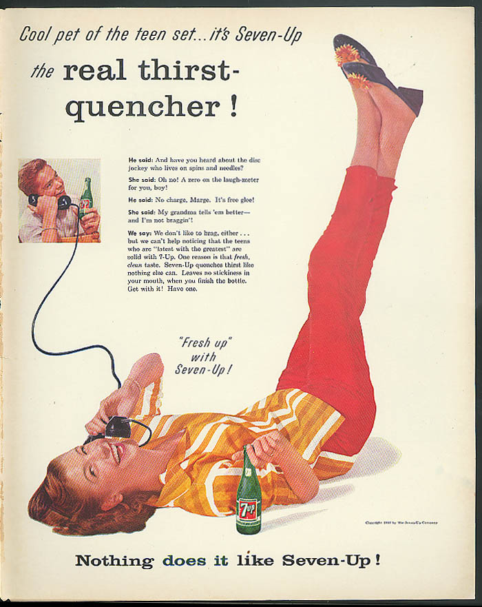 Image for Cool pet of the teen set Seven-Up ad 1957 teenagers on telephone endlessly
