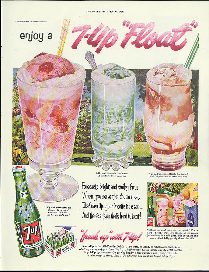 Image for Enjoy a Seven-Up Float! Ad 1954 Strawberry Pistachio Chocolate Ripple