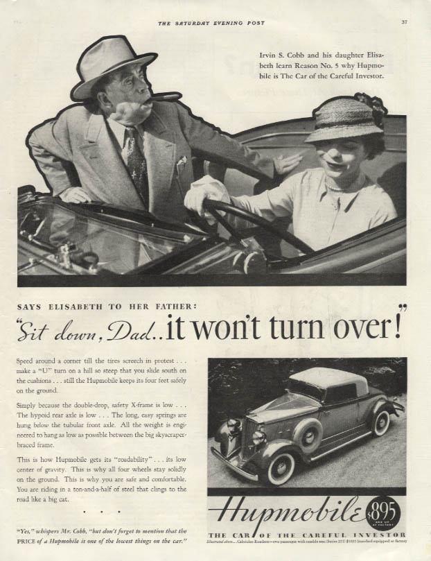 Image for It won?t turn over! Elizabeth & Irvin S Cobb for Hupmobile ad 1933 SEP