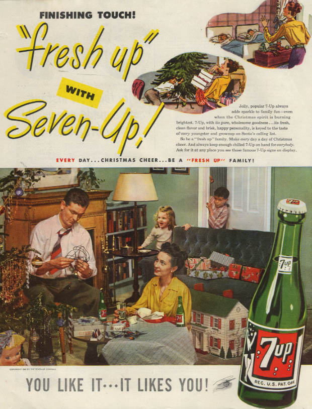 Image for Finishing Touch! Fresh Up with Seven-Up! Ad 1946 unraveling Christmas lights