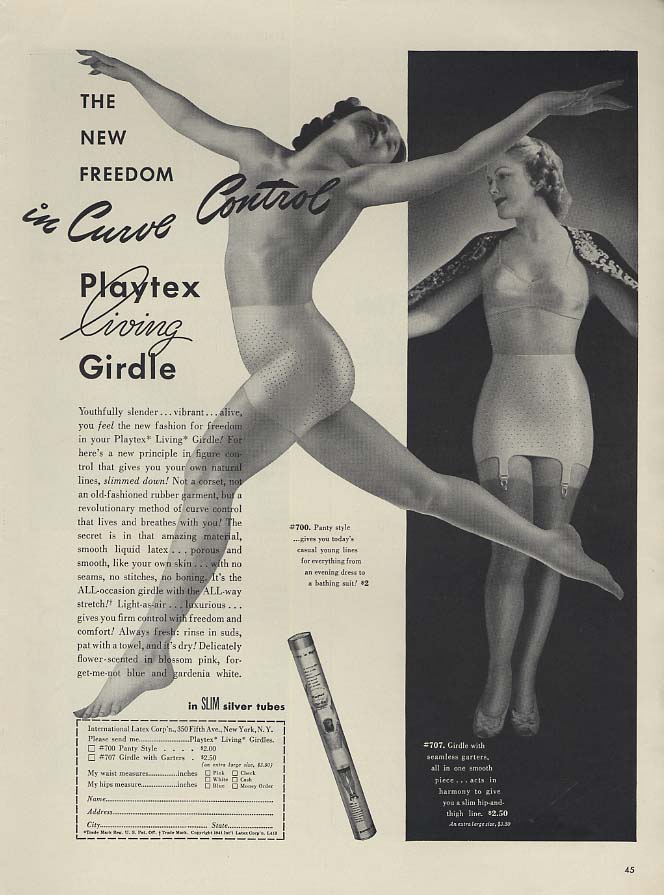 New Freedom in Curve Control - Playtex Living Girdle ad 1941 L