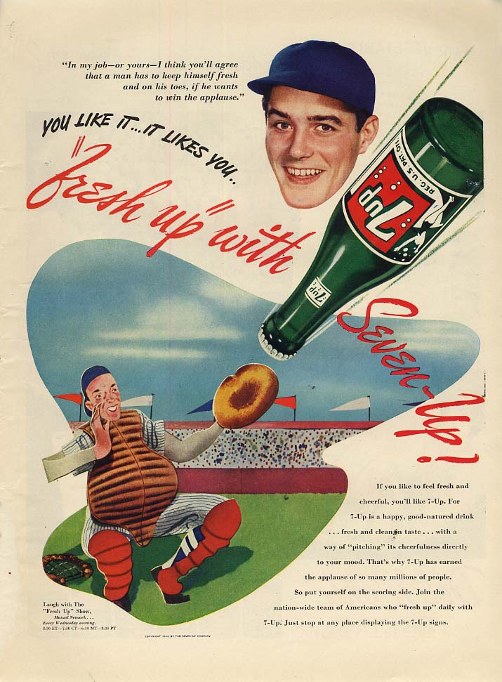 Image for Fresh up with Seven-Up 7-up ad 1946 baseball catcher L