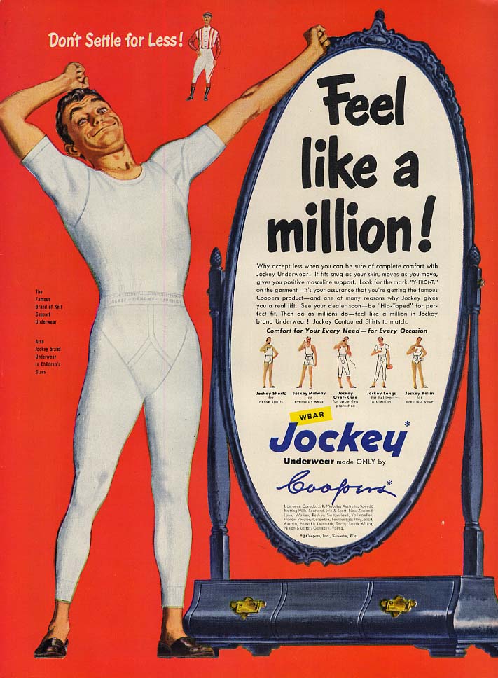 Jockey men's underwear print ad 1951 vintage 1950s retro art