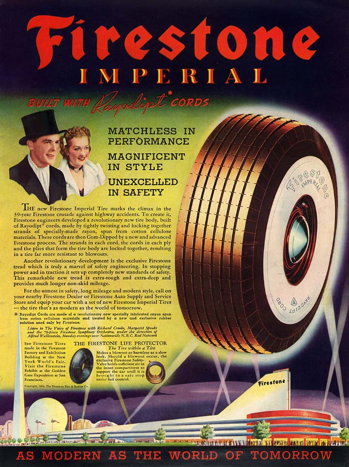 Image for Firestone Imperial Tires exhibit at New York World's Fair ad 1939 L