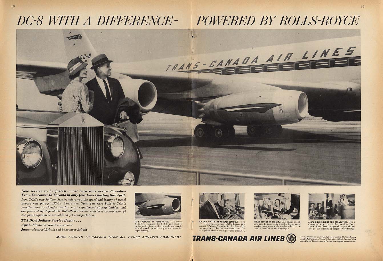 Image for Trans Canada Air Lines DC-8 with a difference Rolls-Royce engines ad 1960 NY