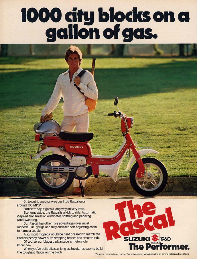 Image for 1000 city blocks on a gallon of gas Suzuki The Rascal Motorscooter ad 1980 L