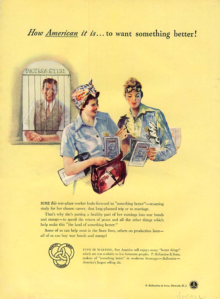 Image for How American it is to want something better Woman War Workers buy bonds ad 1943