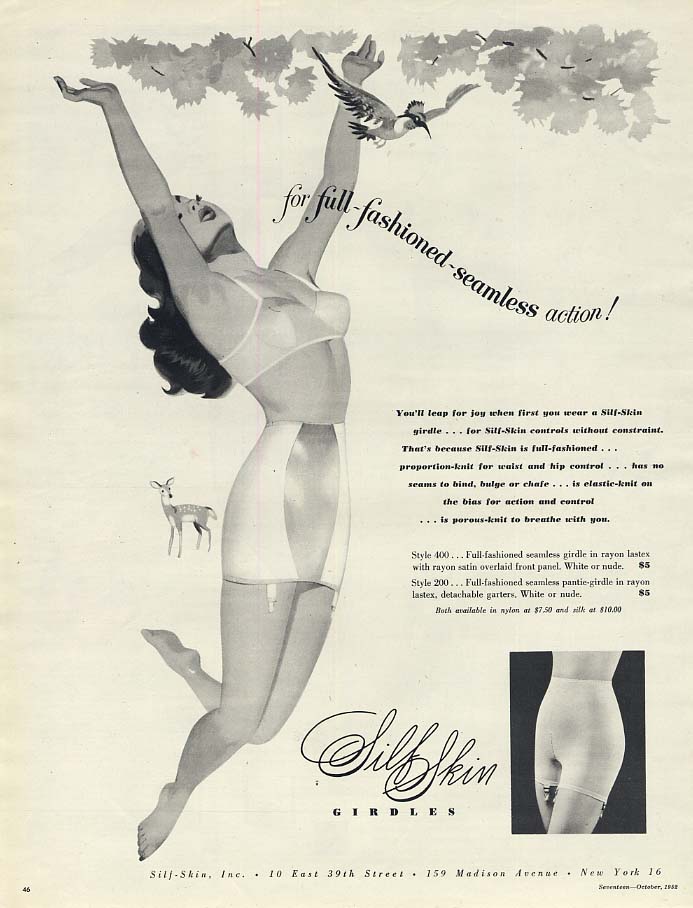 For full-fashioned-seamless action! Silf-Skin Bra & Girdle 1953 17ad