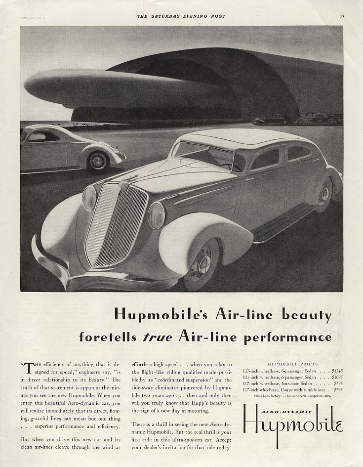 Image for Air-line beauty foretells true Air-line performance Hupmobile ad 1934 SEP