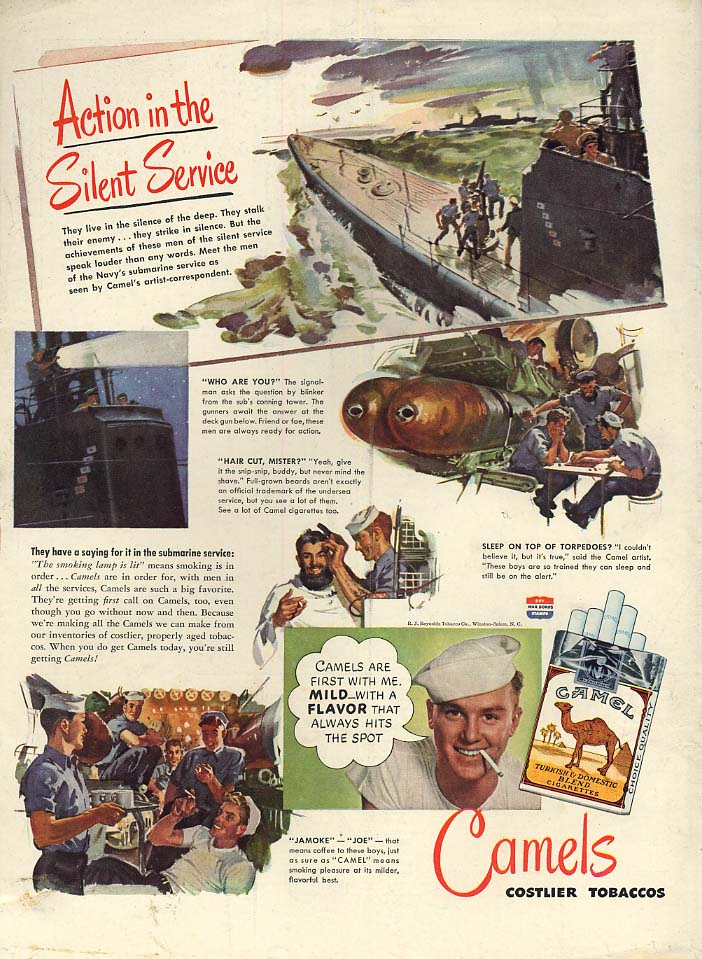 Image for Action in the Silent Service Navy Submarine Camel Cigarettes ad 1945 L