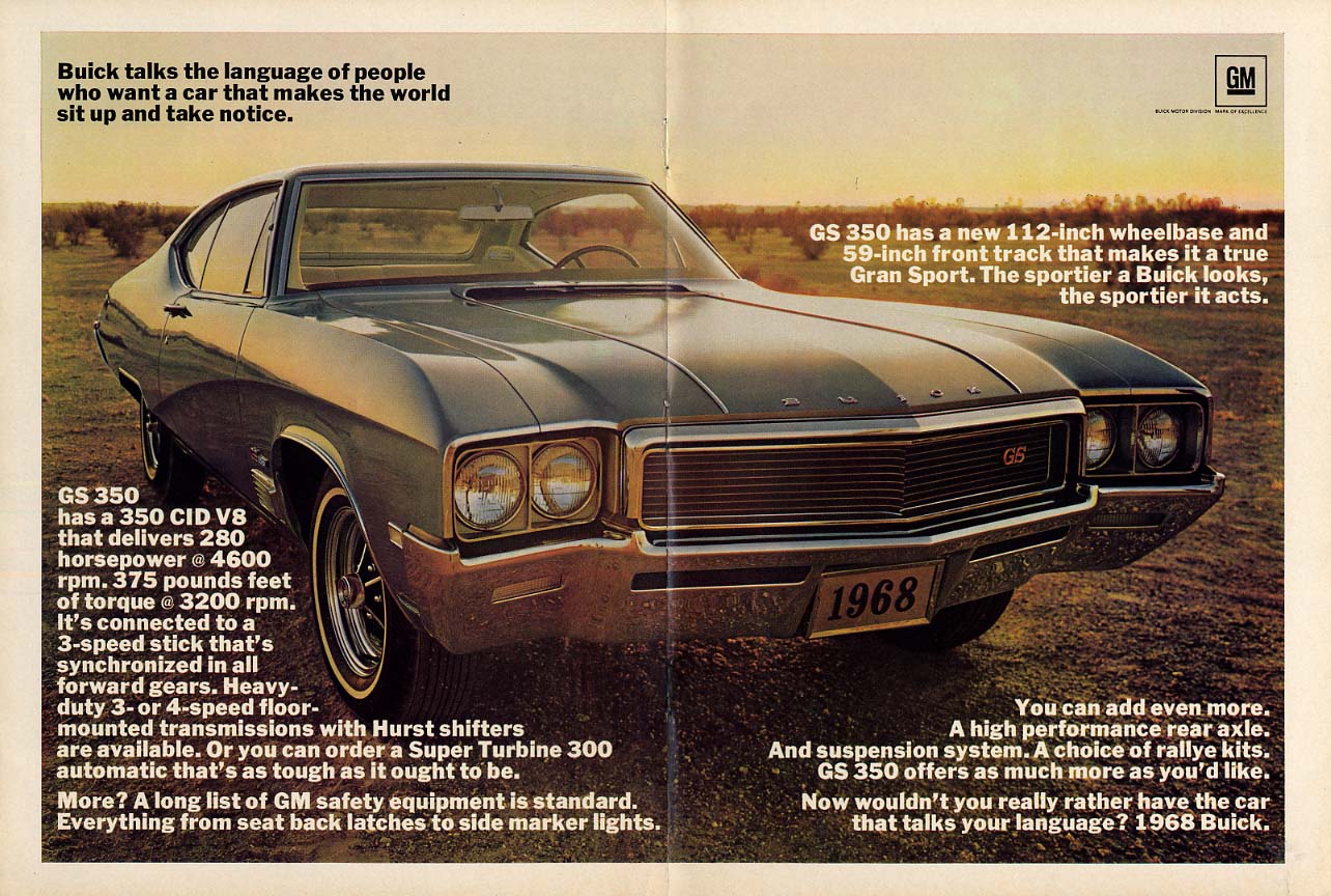 Image for A car that makes the world take notice Buick GS 350 Coupe ad 1968