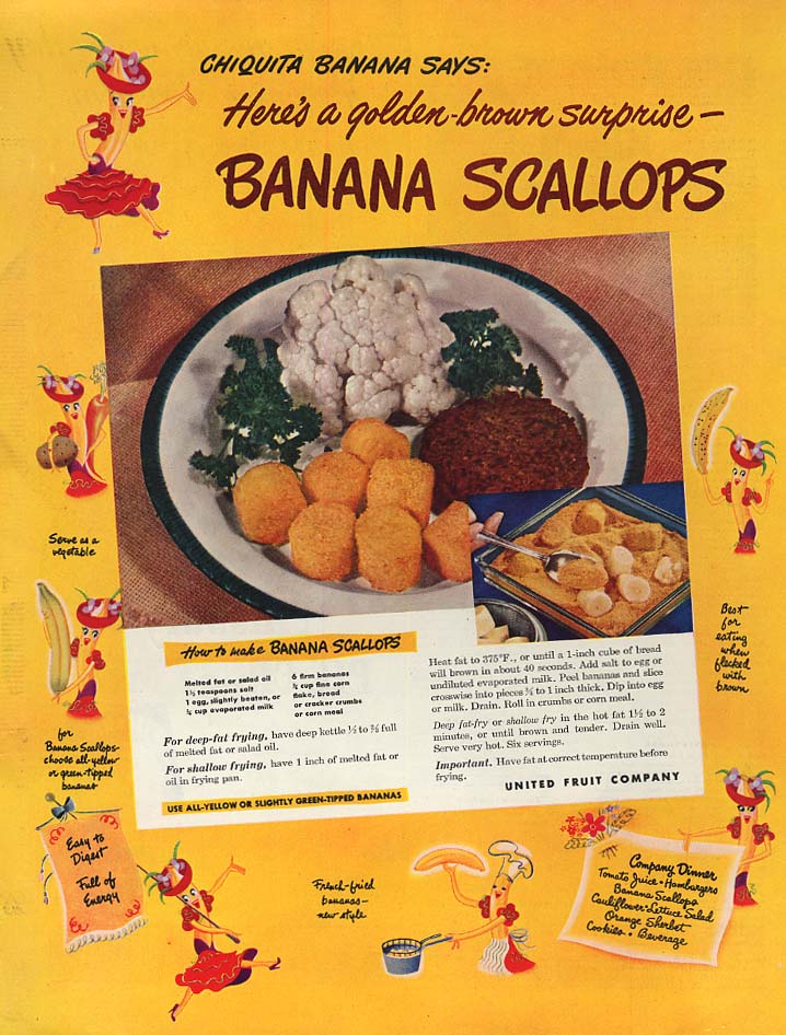 Image for A golden-brown surprise Chiquita Banana Scallops ad 1949 LHJ