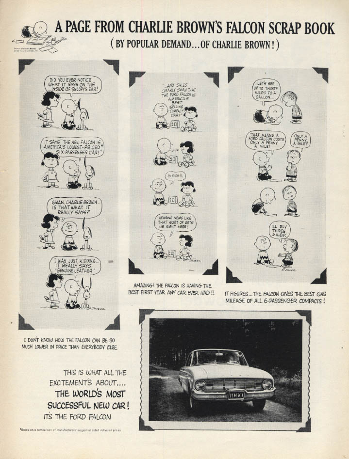 Image for A Page from Charles Schulz Charlie Brown Ford Falcon Scrap Book ad 1960 L