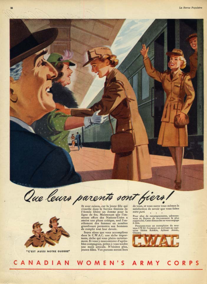 Image for Canadian Women's Army Corps ad 1944 Que leurs parents sont fiers!