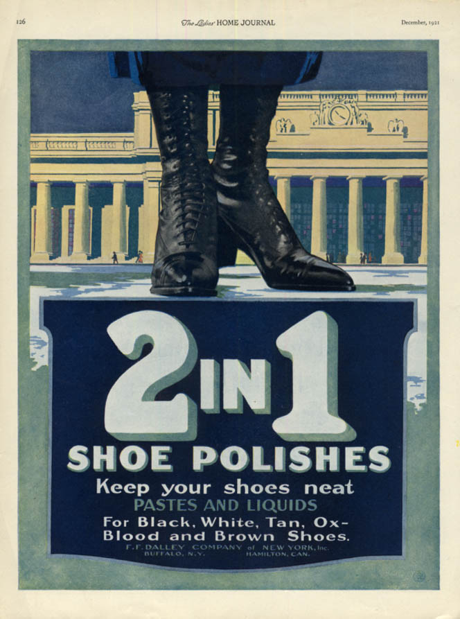 Image for 2 in 1 Shoe Polishes keep shoes neat F F Dalley Co ad 1921