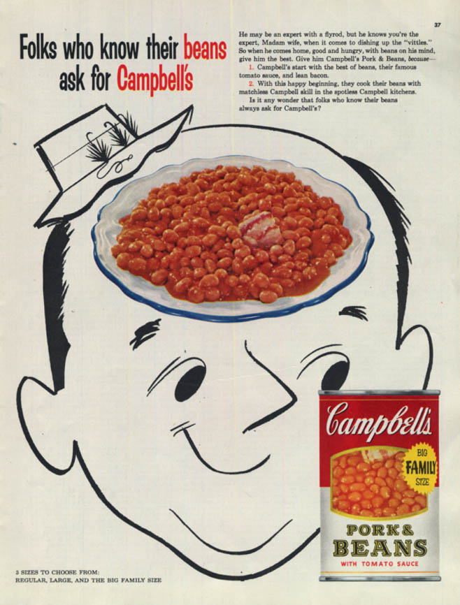 Image for Folks who know their beans ask for Campbell's ad 1955 bean brain - Col