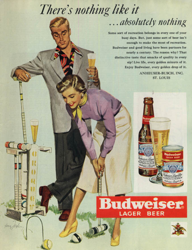Image for Absolutely nothing like it Budweiser Beer ad 1950 guy ogles girl croquet player
