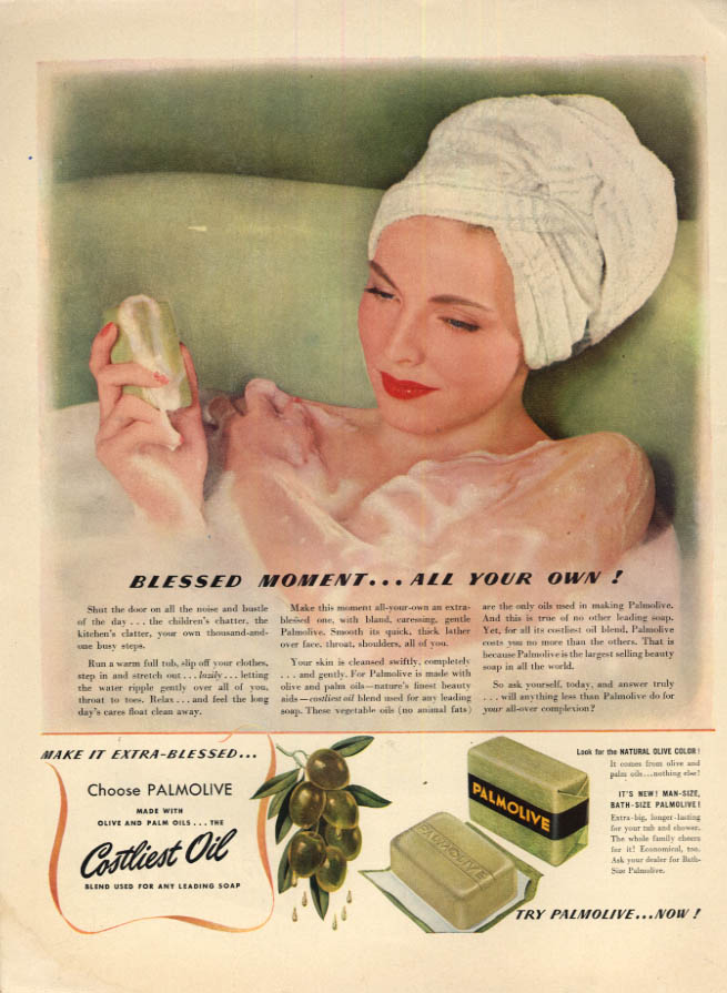 Image for Blessed Moment - All Your Own Palmolive Soap ad 1941 nude woman in tub L