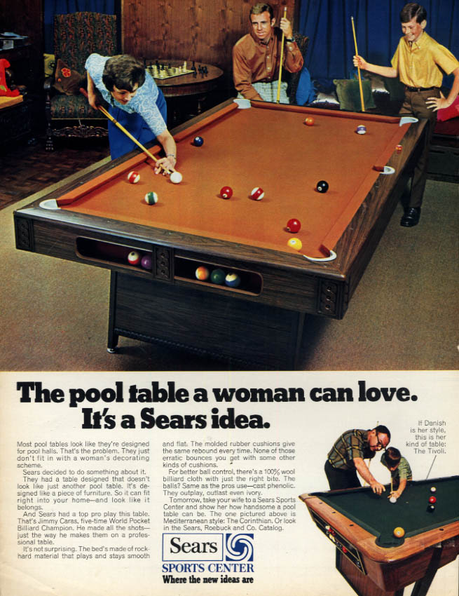 Image for A pool table a woman can love Sears Sports Center ad 1969 Lk