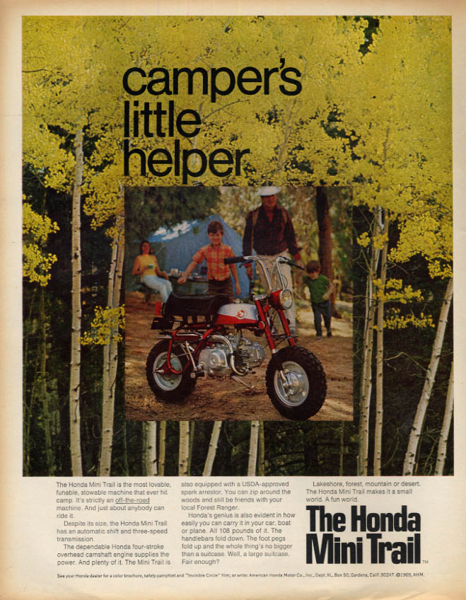 Image for Camper's little helper - The Honda Mini Trail motorcycle ad 1969 LK