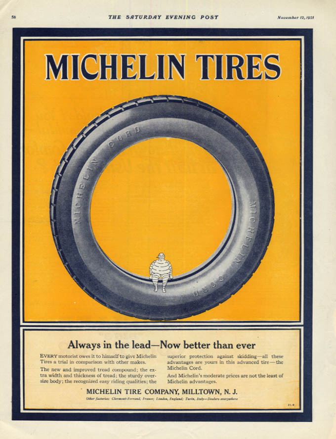 Image for Always in the lead - Now better than ever Michelin Tires ad 1921 SEP