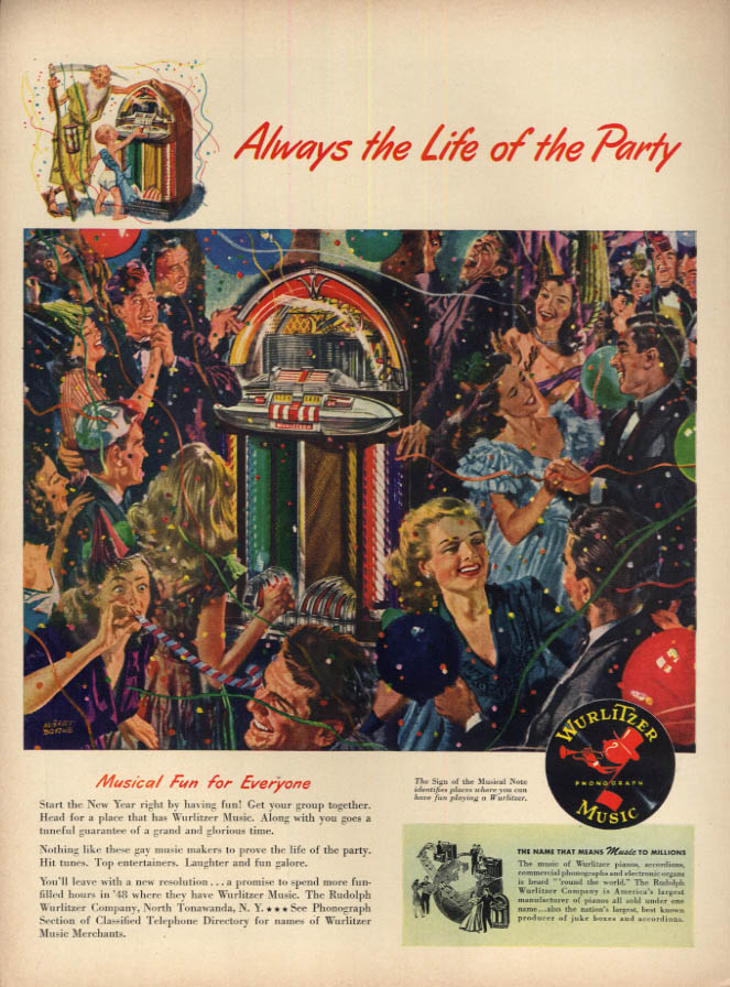 Image for Always the Life of the Party - Wurlitzer Jukebox ad 1948 L