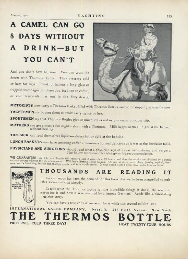 Image for A Camel Can Go 8 Days Without a Drink - You Can't The Thermos Bottle ad 1907