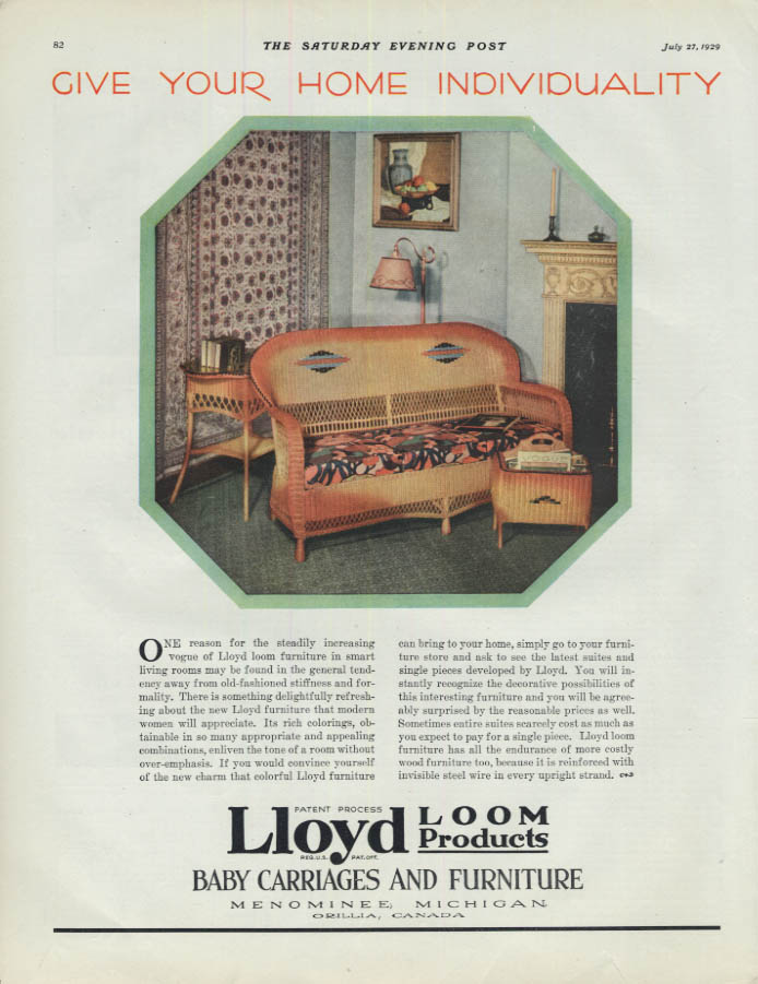 Image for Give Your Home Individuality - Lloyd Loom [wicker] Furniture ad 1939 SEP
