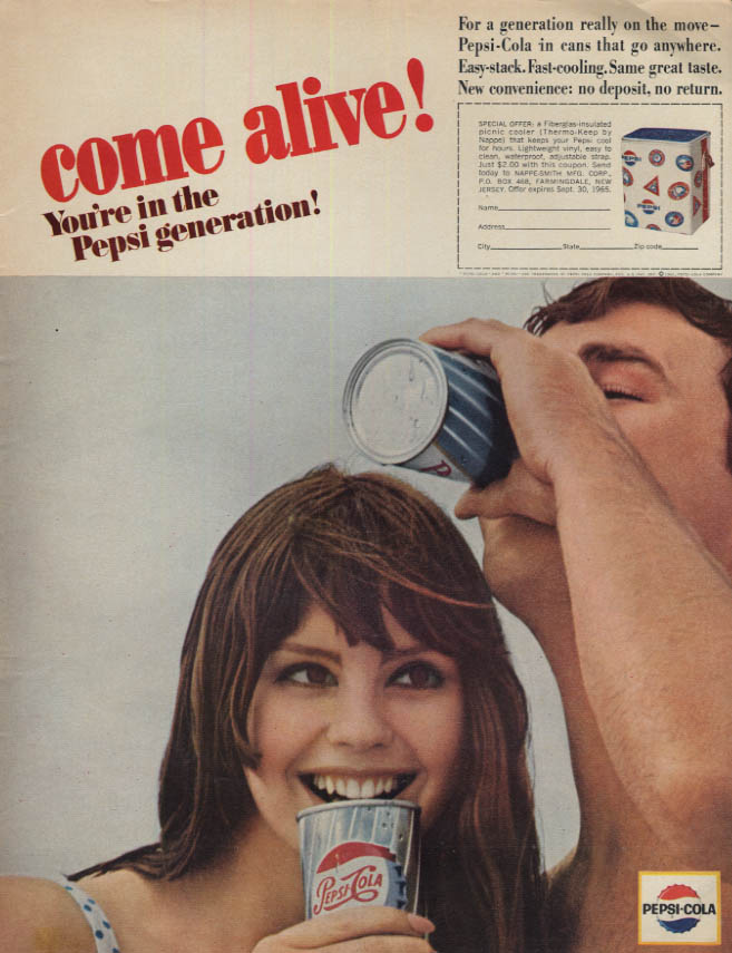 Image for Come alive! You're in the Pepsi generation Insulated Cooler Offer ad 1965 LK