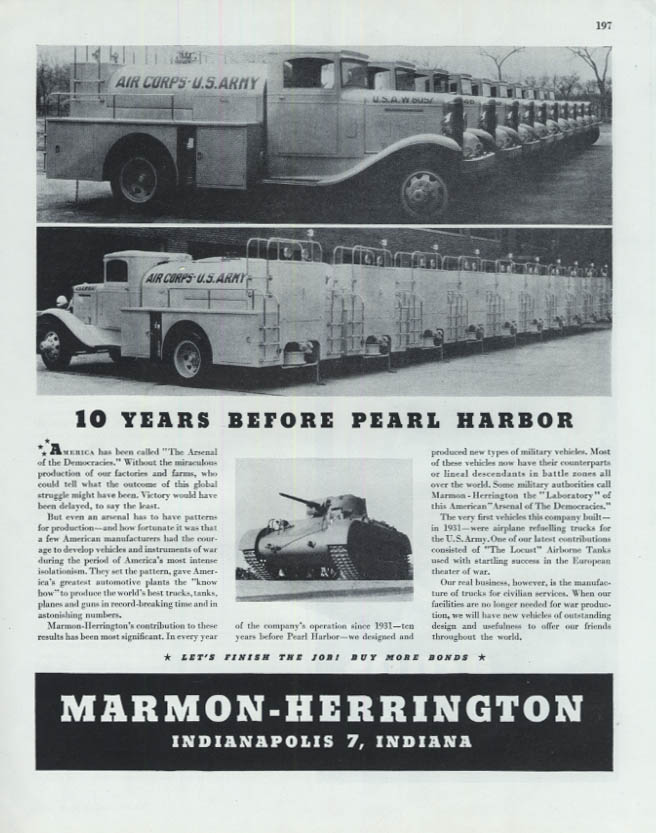 Image for 10 Years Before Pearl Harbor Marmon-Herrington US Army Air Corps trucks ad 1945
