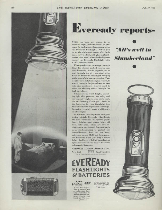 Image for All's well in Slumberland - Eveready Flashlights & Batteries ad 1929 SEP