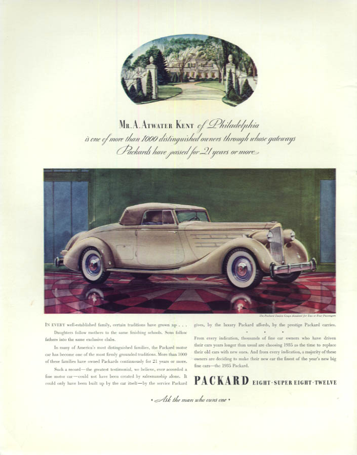 Image for A Atwater Kent chose the Packard Twelve Convertible Coupe Roadster ad 1935 F