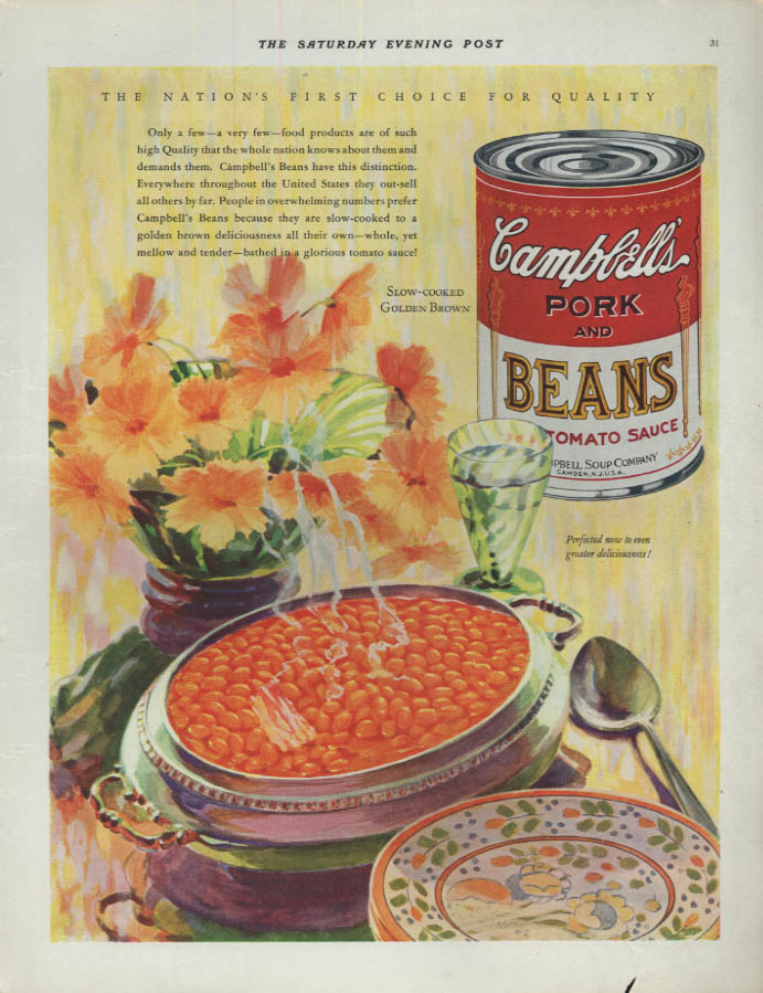 Image for Only a few products are of such High Quality - Campbell's Pork & Beans ad 1929 P