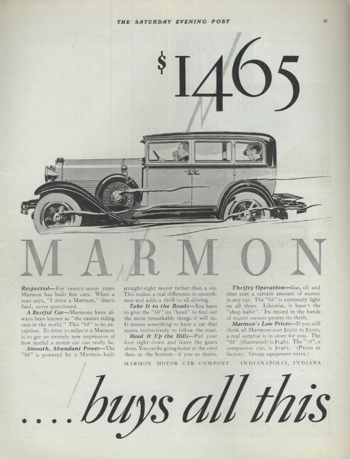Image for $1465 buys all this - Marmon 68 Sedan ad 1929 SEP