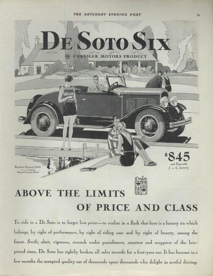 Image for Above the limits of Price and Class - De Soto Roadster Espanol ad 1929 SEP