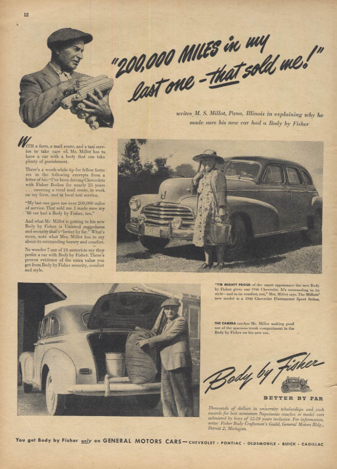 Image for 200,000 miles in my last one sold me! Chevrolet Body by Fisher ad 1946