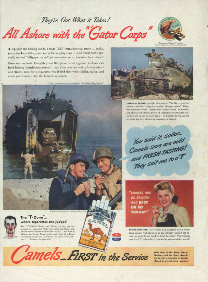 Image for All Ashore with the US Army Gator Corps Camel Cigarettes ad 1944 L