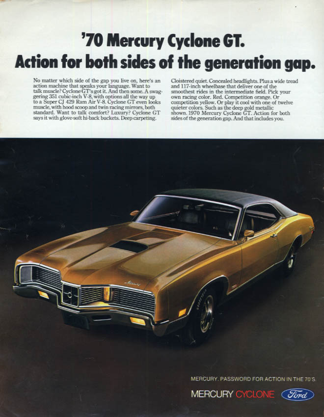 Image for Action for both sides of the generation gap Mercury Cyclone GT ad 1970 LK