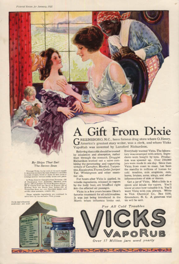Image for A Gift from Dixie & Greensboro NC: Vicks VapoRub ad 1921 PR