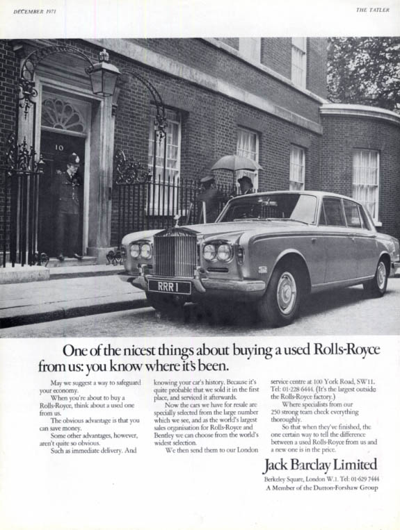 Image for Nicest thing about buying a used Rolls-Royce from Jack Barclay ad 1972