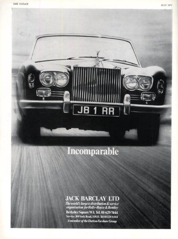 Image for Incomparable - Rolls-Royce by Jack Barclay Ltd ad 1971